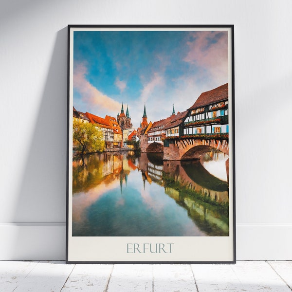 Erfurt Travel Print ~ Germany Travel Poster | Painted Wall Art Print & Home Decor | Framed Personalized Print | Vacation Travel Gift