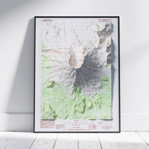 Mount Saint Helens, Washington ~ Flache 2D-Karte ~ Schattiertes Relief ~ Poster Wand Kunst Topographie