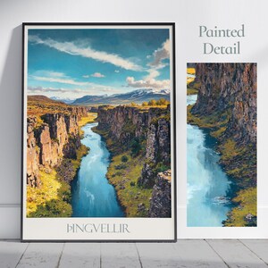 Stampa di viaggio Þingvellir ~ Poster di viaggio Þingvellir Islanda / Arte murale dipinta e arredamento per la casa / Stampa di pittura incorniciata / Regalo di viaggio per le vacanze