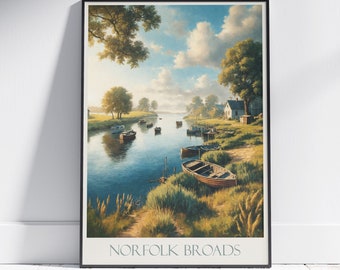 Norfolk Broads Travel Print ~ Travel Poster | Painted Wall Art Print & Home Decor | Framed Personalized Print | Vacation Travel Gift