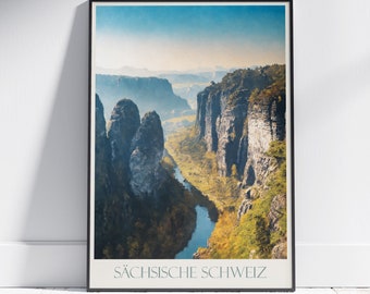 Saxon Switzerland Travel Print ~ Germany Travel Poster | Painted Wall Art & Home Decor | Framed Personalized Print | Vacation Travel Gift