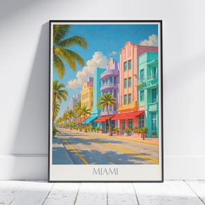 Stampa di viaggio di Miami, Florida ~ Poster di viaggio / Stampa artistica da parete dipinta e decorazione per la casa / Stampa personalizzata con cornice / Regalo di viaggio per le vacanze