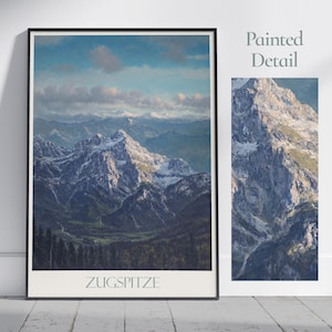 Zugspitze Reise-Print ~ Deutschland-Reise-Plakat | Gemalte Wand Kunstdruck & Wohndeko | Gerahmter personalisierter Druck | Urlaub Reise Geschenk