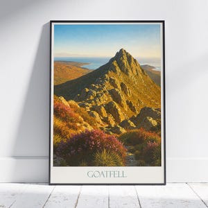 Goatfell Travel Poster, Isle of Arran | Golden Scottish Sunrise Landscape Print | Mountain Wall Art Decor