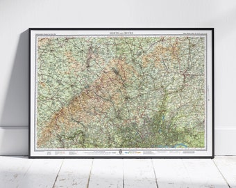 Hertfordshire & Buckinghamshire ~ Vintage Style Map Atlas Print Poster Wall Art Decor
