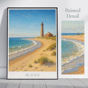 Skagen Travel Print | Denmark Lighthouse Art | Painted Wall Art Print & Home Decor | Vacation Travel Gift