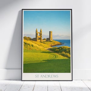 St Andrews Cathedral Poster | Scotland Travel Print | Sunlit Ruins Wall Art | Historic Golf Decor