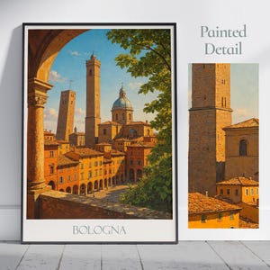 Bologna Italy Travel Poster: Due Torri Print, Emilia Romagna Wall Art