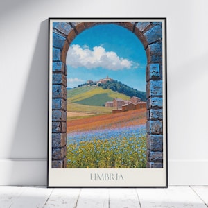 Umbria Travel Print ~ Italy Travel Poster | Painted Wall Art & Home Decor | Framed Personalized Print | Vacation Travel Gift