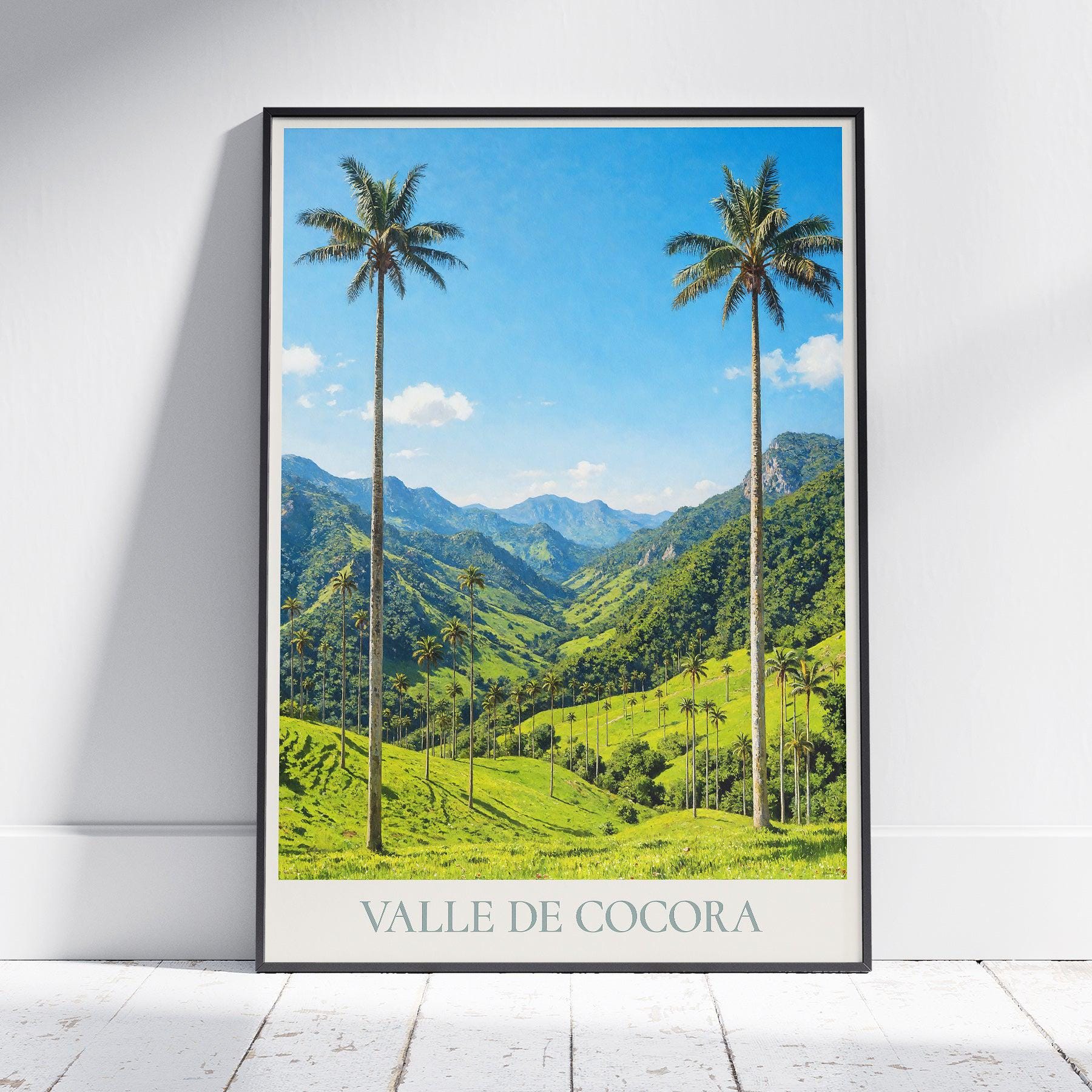 Cocora Valley Colombia Travel Poster: Wax Palm Landscape Painted