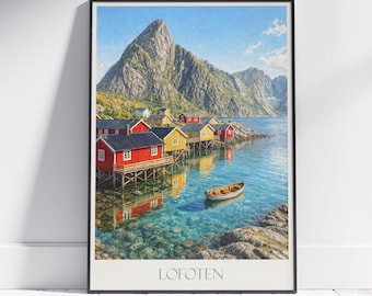 Lofoten Norway Travel Poster: Scenic Fjord Art Print