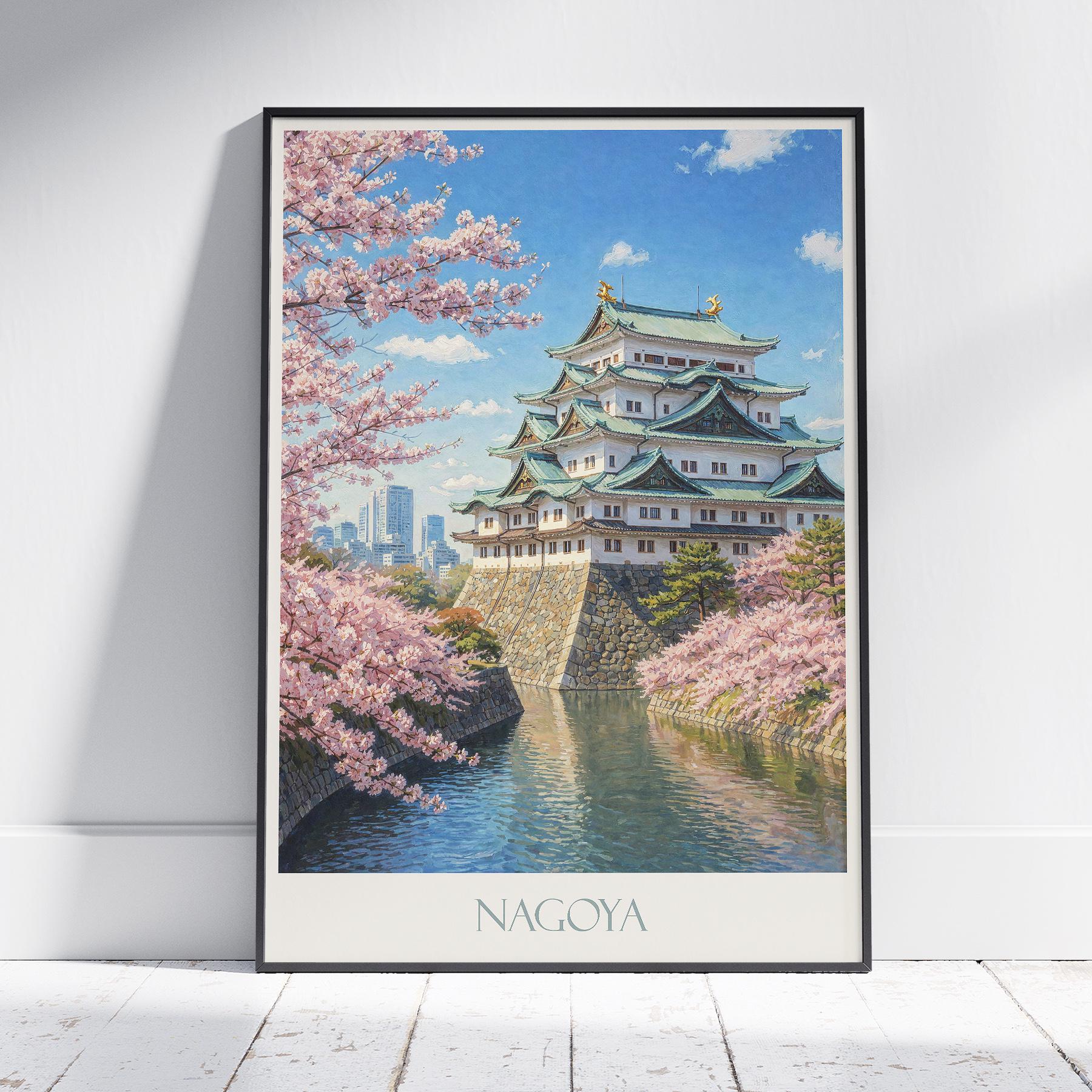 Nagoya Castle Cherry Blossom Print: Retro Japan Travel Poster - Etsy