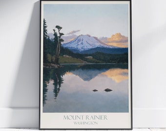 Mount Rainier Travel Print ~ Washington Travel Poster Wall Art Home Decor Gift Personalized Framed