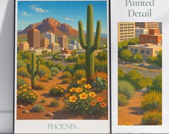 Phoenix Arizona Travel Poster: Vintage Style Desert Art Print