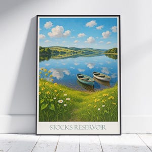 Stiller See Reise Poster | Gelassene Landschaft Kunstdruck | Lakeside Boot Wanddekoration | Friedliche Natur Geschenk