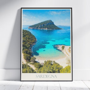 Sardinien Travel Print ~ Italien Reise Poster | Gemalte Wandkunst & Wohnkultur | Gerahmter personalisierter Druck | Urlaub Reise Geschenk