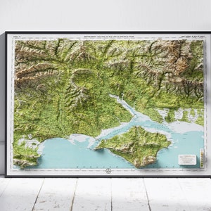 New Forest et île de Wight, Royaume-Uni ~ carte en relief ombragé 2D vintage Style Atlas impression affiche murale Art déco