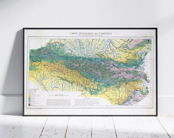 Pyrenees Vintage Geological Map Print ~ Poster Wall Art Decor