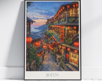 台湾・九份の水彩画：アジアのランタンストリートアート - Etsy 日本