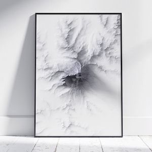 Mount Baker, Washington ~ impression minimaliste en relief ombragé 2D ~ affiche de carte topographique unie, décoration murale moderne, art déco