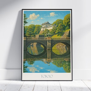 Tokyo Travel Poster | Japan Imperial Palace Art Print | Vintage Style Wall Art | Asian Cityscape Landscape Decor | Gift for Travelers