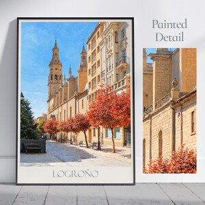 Logroño Reise-Print ~ Spanien-Reise-Plakat | Gemalte Wand Kunstdruck & Wohndeko | Gerahmter personalisierter Druck | Urlaub Reise Geschenk