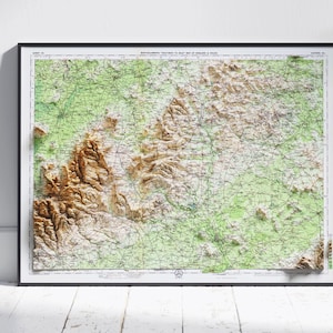 Oxford & Cotswolds, UK ~ platte 2D schaduwrijke reliëfkaart Vintage Atlas stijl print poster Wall Art decor