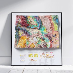 Wyoming Geologische Flache schattierte Reliefkarte ~ Druck Poster Wand Kunst Dekor Topographie