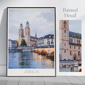 Zurich Travel Print ~ Travel Poster Wall Art Home Decor Switzerland Personalized Gift Painting Framed