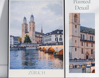 Impresión de viaje de Zúrich ~ Póster de viaje Arte de pared Decoración del hogar Suiza Regalo personalizado Pintura enmarcada