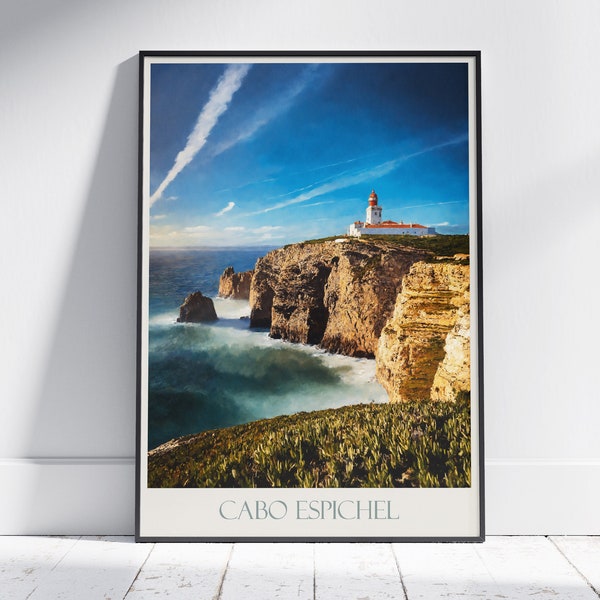 Cabo Espichel Reisedruck ~ Portugal-Reise-Plakat | Gemalte Wandkunst & Wohnkultur | Gerahmter personalisierter Druck | Urlaub Reise Geschenk