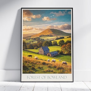 Forest of Bowland Reise-Druck ~ Reise-Plakat | Gemalte Wand Kunstdruck & Wohndeko | Gerahmter personalisierter Druck | Urlaub Reise Geschenk