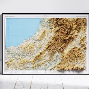 Cardigan, Wales ~ Flat 2D Shaded Relief Map Vintage Atlas Style Print Poster Wall Art Decor