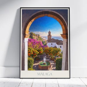Málaga Travel Print ~ Spain Travel Poster | Painted Wall Art Print & Home Decor | Framed Personalized Print | Vacation Travel Gift