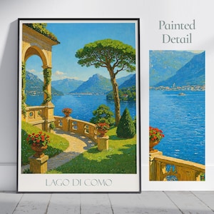Lake Como Travel Poster, Lago di Como Italy | Painted Wall Art Print & Home Decor | Framed Personalized Vacation Gift