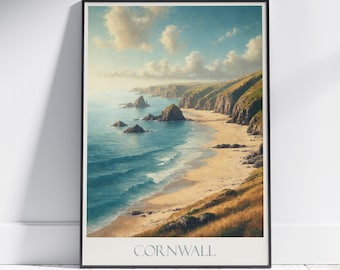 Cornwall Travel Print ~ Travel Poster | Painted Wall Art Print & Home Decor | Framed Personalized Print | Vacation Travel Gift