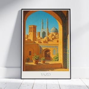 Yazd Travel Poster, Sunlit Persian City ~ Iran Architecture Art Print | Historic Desert Home Decor Gift