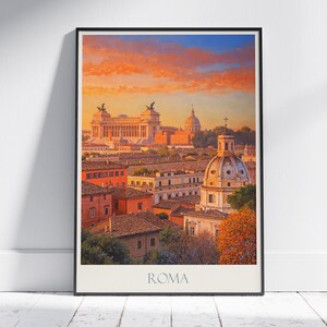 Stampa di viaggio di Roma ~ Poster di viaggio romano in Italia / Arte murale dipinta e arredamento per la casa / Stampa personalizzata con cornice / Regalo di viaggio per le vacanze