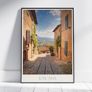 Reisposter Toscane ~ reisposter Italië | Geschilderde muurkunst en woondecoratie | Ingelijste gepersonaliseerde print | Vakantiereiscadeau