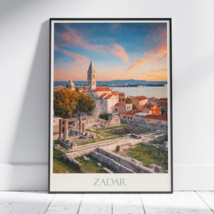 Zadar Travel Print ~ Kroatien Reise Poster | Gemalte Wand Kunstdruck & Wohndeko | Gerahmter personalisierter Druck | Urlaub Reise Geschenk