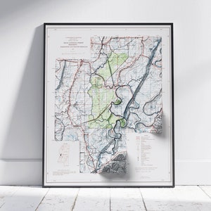 Delta National Forest, Mississippi ~ Schaduwrijke Relief Kaart Platte 2D Print ~ Poster Wall Art Decor Topografie