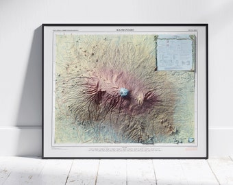 Vintage Mount Kilimanjaro Map Print: Shaded Topography Art