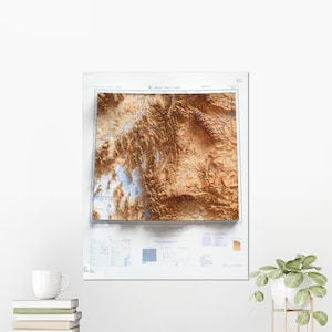Carte vintage de Great Salt Lake, plat 2D, relief ombragé topographique ~ Utah Idaho Wyoming USA impression affiche murale Art déco