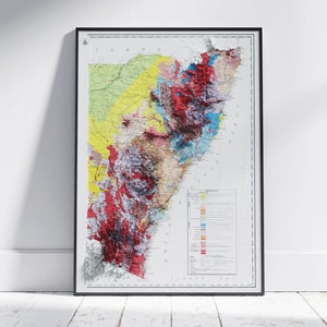 New South Wales Vintage geologische schaduwrijke reliëf platte 2D kaart afdrukken ~ Poster Wall Art Decor topografie