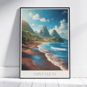 St Lucia Travel Print ~ Travel Poster | Painted Wall Art Print & Home Decor | Framed Personalized Print | Vacation Travel Gift