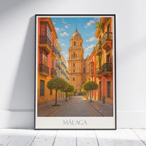 Malaga Travel Print ~ Spain Travel Poster | Painted Wall Art Print & Home Decor | Framed Personalized Print | Vacation Travel Gift