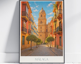 Malaga Spain Print: Mediterranean Street Scene, Architectural Art