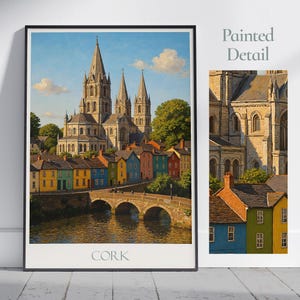 Kork Reise Poster | St. Fin Barre's Kathedrale Irland Kunstdruck | Gemalte Wandkunst & Wohnkultur | Gerahmtes personalisiertes Urlaubsgeschenk
