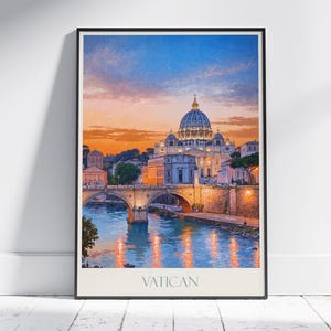 Stampa di viaggio della Città del Vaticano, Roma ~ Poster di viaggio romano in Italia, arte murale, decorazione per la casa, regalo personalizzato con cornice