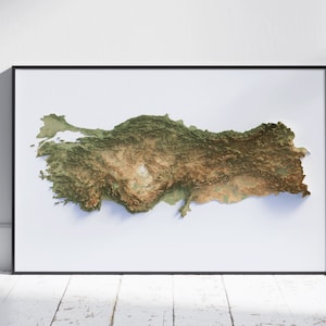 Turquie ~ impression de carte topographique 2D plate ~ Turquie affiche en relief ombragé art mural décoration moderne